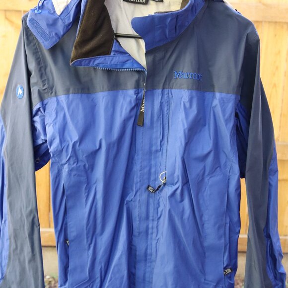 Marmot Jackets & Blazers - Marmot Works Precip Blue Hooded Waterproof Rain Jacket Women’s Size Small